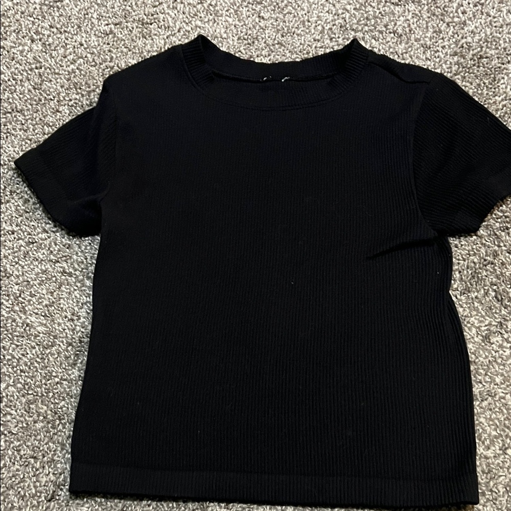 a new day Black Ribbed Blouse